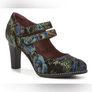 L'Artiste Showy Mary Jane Genuine Suede Glitter Floral Pump NEW EU 38 / US 7.5-8